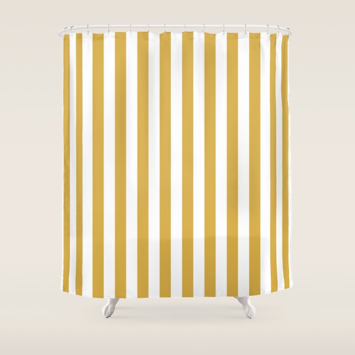 Large Mustard Yellow And White Cabana Tent Stripe Shower Curtain