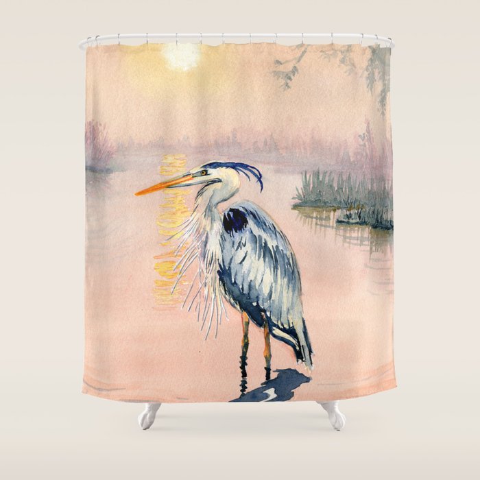 Great Blue Heron At Sunset Shower Curtain