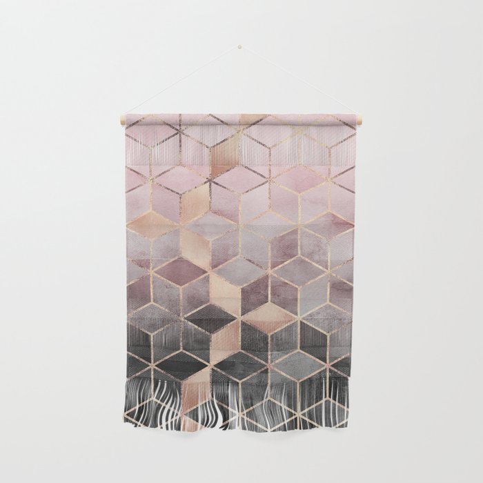Pink And Grey Gradient Cubes Wall Hanging