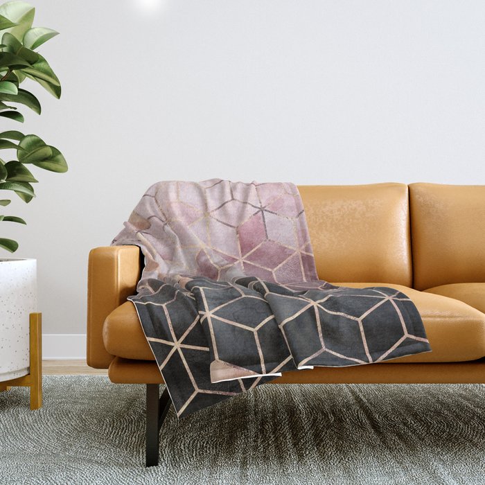 Pink And Grey Gradient Cubes Throw Blanket