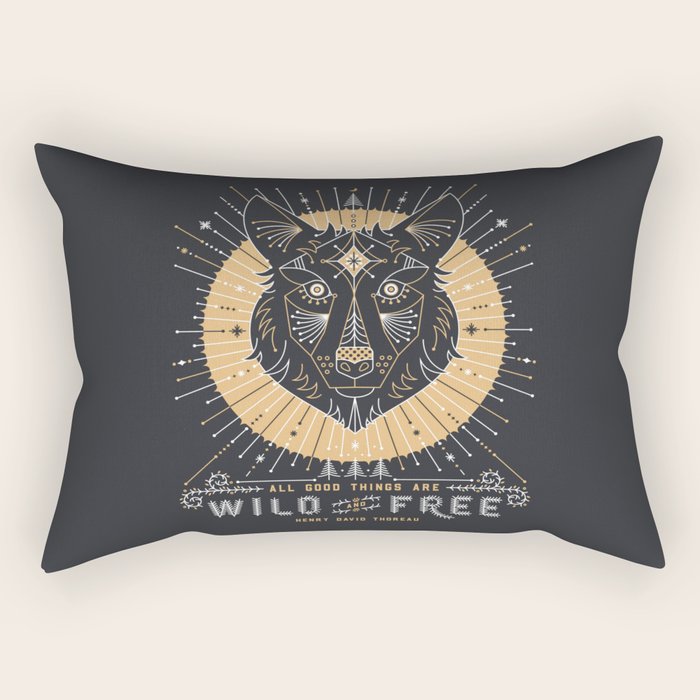 Wild & Free Wolf - Gold & Grey Rectangular Pillow