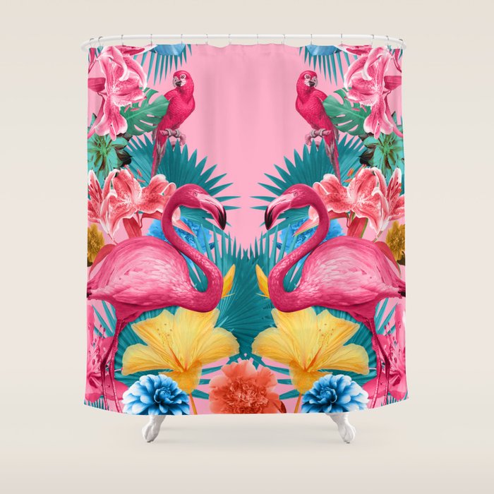 Flamingo And Tropical Garden Shower Curtain