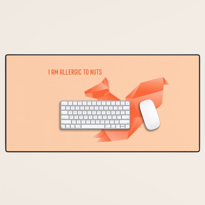 Allergic To Nuts - Origami Orange Squirrel Desk Mat