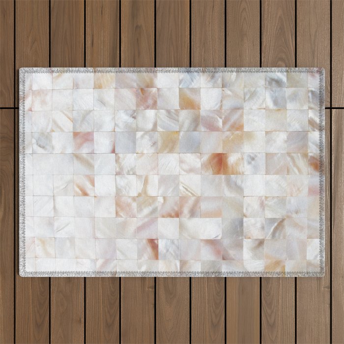 Mother Of Pearl, Exotic Tiles Photography, Neutral Minimal Geometrical Graphic Design Outdoor Rug