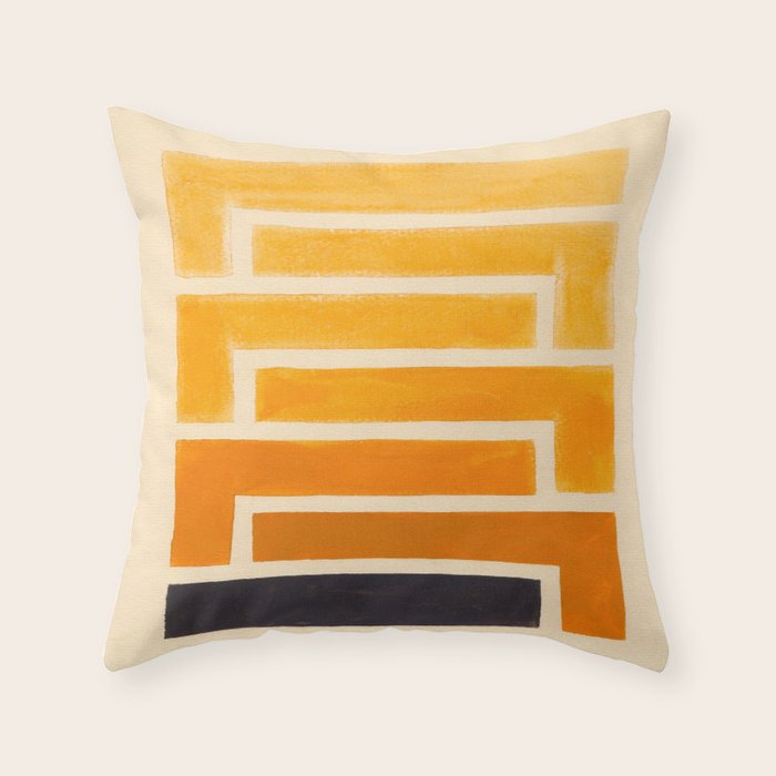 Yellow Ocher Mid Century Pattern Throw Pillow