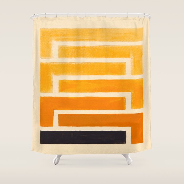 Yellow Ocher Mid Century Pattern Shower Curtain