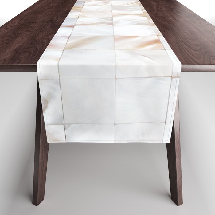 Mother Of Pearl, Exotic Tiles Photography, Neutral Minimal Geometrical Graphic Design Table Runner