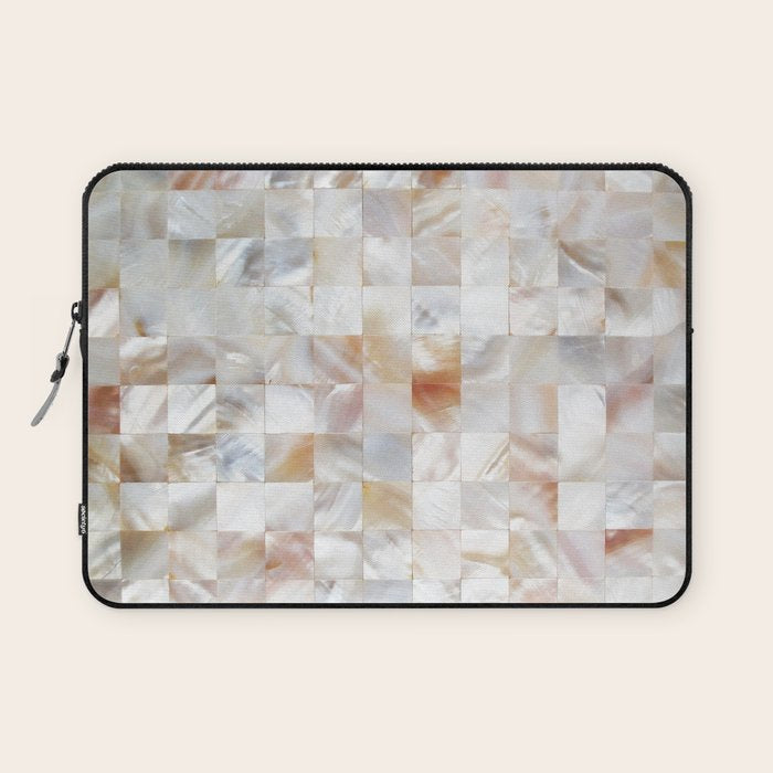Mother Of Pearl, Exotic Tiles Photography, Neutral Minimal Geometrical Graphic Design Laptop Sleeve