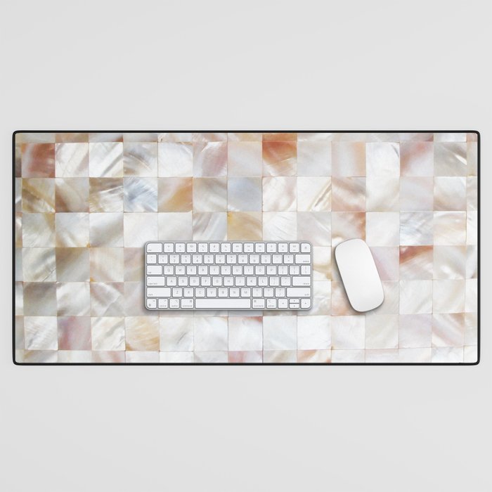 Mother Of Pearl, Exotic Tiles Photography, Neutral Minimal Geometrical Graphic Design Desk Mat