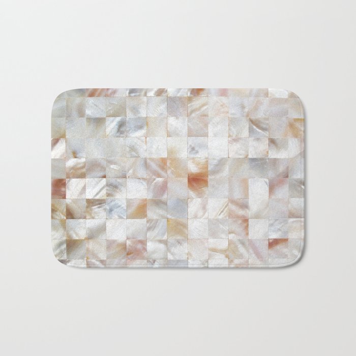 Mother Of Pearl, Exotic Tiles Photography, Neutral Minimal Geometrical Graphic Design Bath Mat