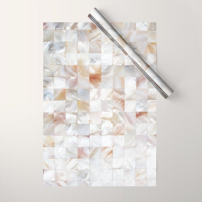 Mother Of Pearl, Exotic Tiles Photography, Neutral Minimal Geometrical Graphic Design Wrapping Paper