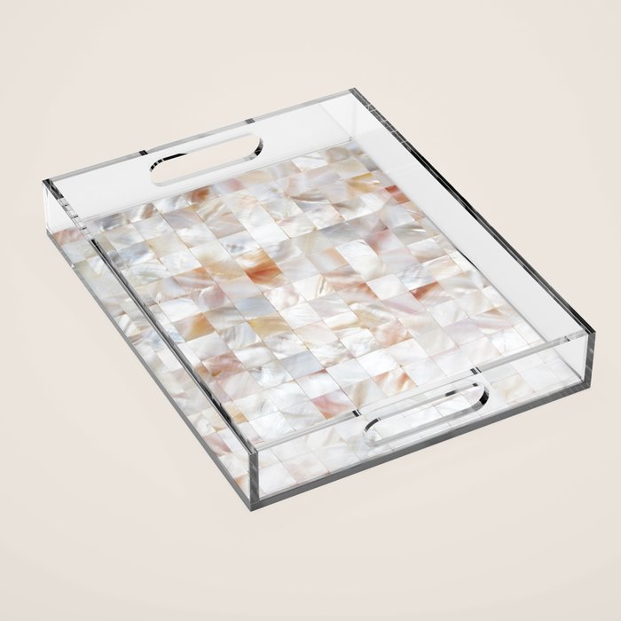 Mother Of Pearl, Exotic Tiles Photography, Neutral Minimal Geometrical Graphic Design Acrylic Tray