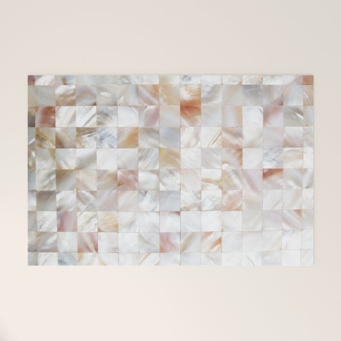 Mother Of Pearl, Exotic Tiles Photography, Neutral Minimal Geometrical Graphic Design Welcome Mat