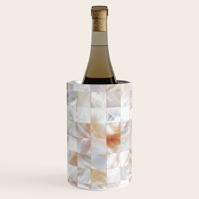 Mother Of Pearl, Exotic Tiles Photography, Neutral Minimal Geometrical Graphic Design Wine Chiller