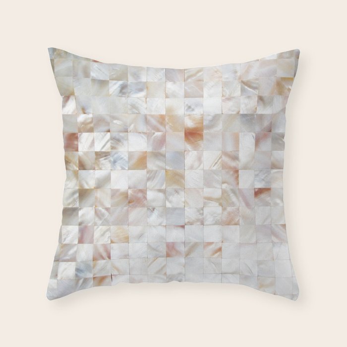 Mother Of Pearl, Exotic Tiles Photography, Neutral Minimal Geometrical Graphic Design Throw Pillow