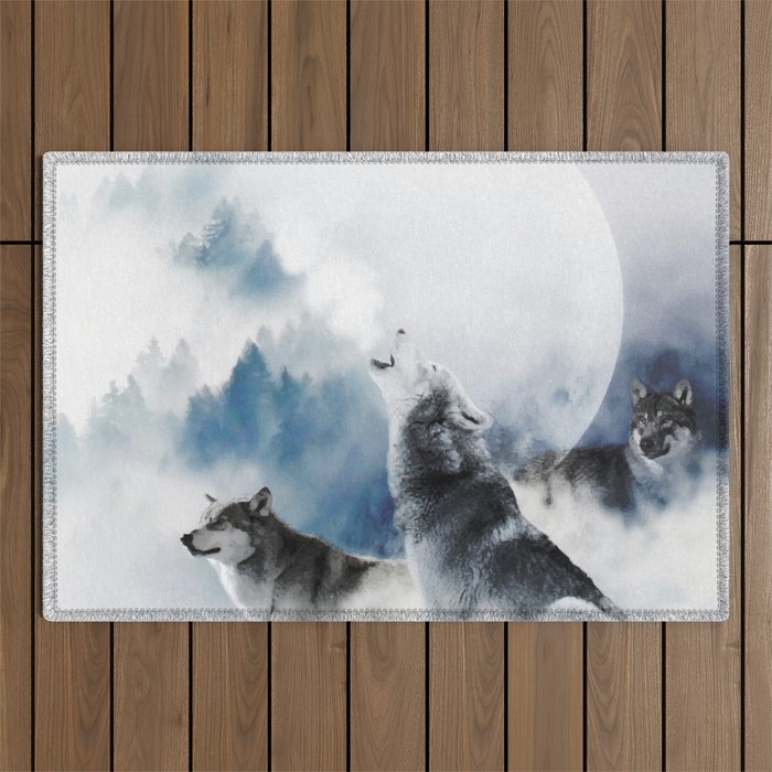 Winter Wolves, Wildlife Wolf Wild Dogs, Snow Full Moon Animals Photography Love Digital Art Outdoor Rug