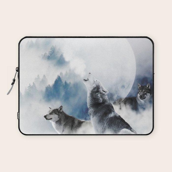 Winter Wolves, Wildlife Wolf Wild Dogs, Snow Full Moon Animals Photography Love Digital Art Laptop Sleeve