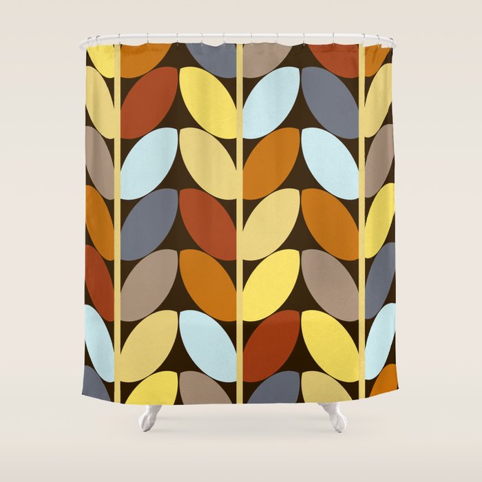 Retro 70s Color Palette Leaf Pattern Shower Curtain