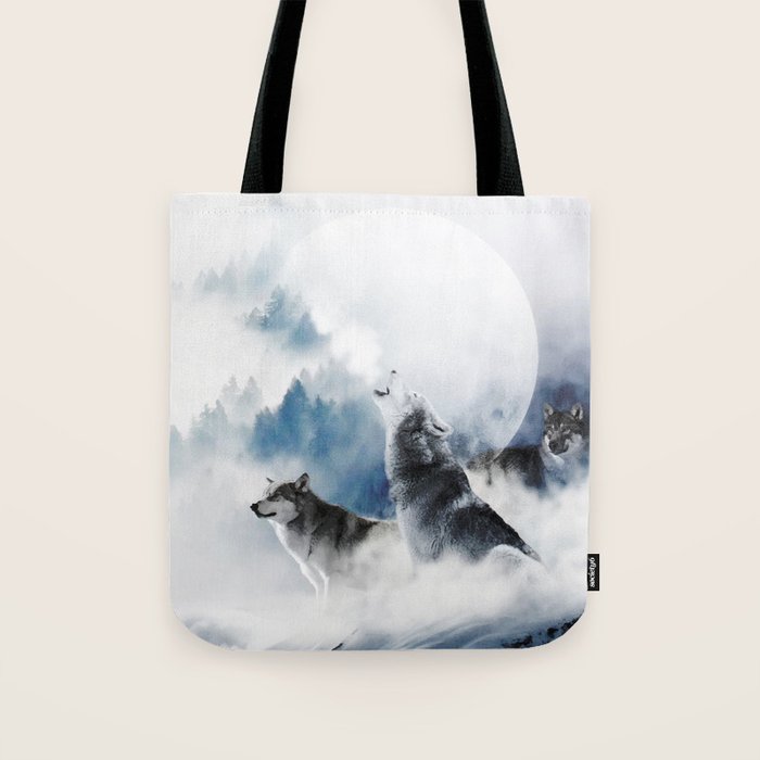 Winter Wolves, Wildlife Wolf Wild Dogs, Snow Full Moon Animals Photography Love Digital Art Tote Bag