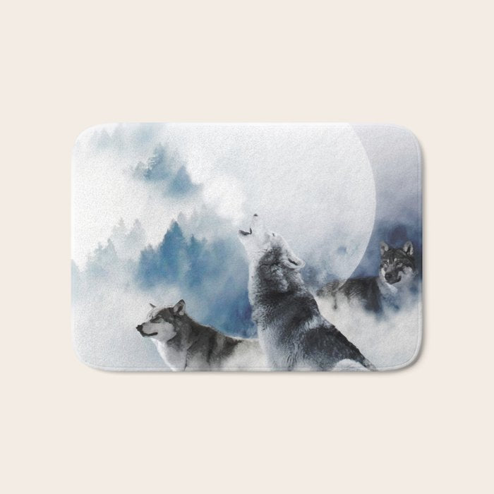 Winter Wolves, Wildlife Wolf Wild Dogs, Snow Full Moon Animals Photography Love Digital Art Bath Mat