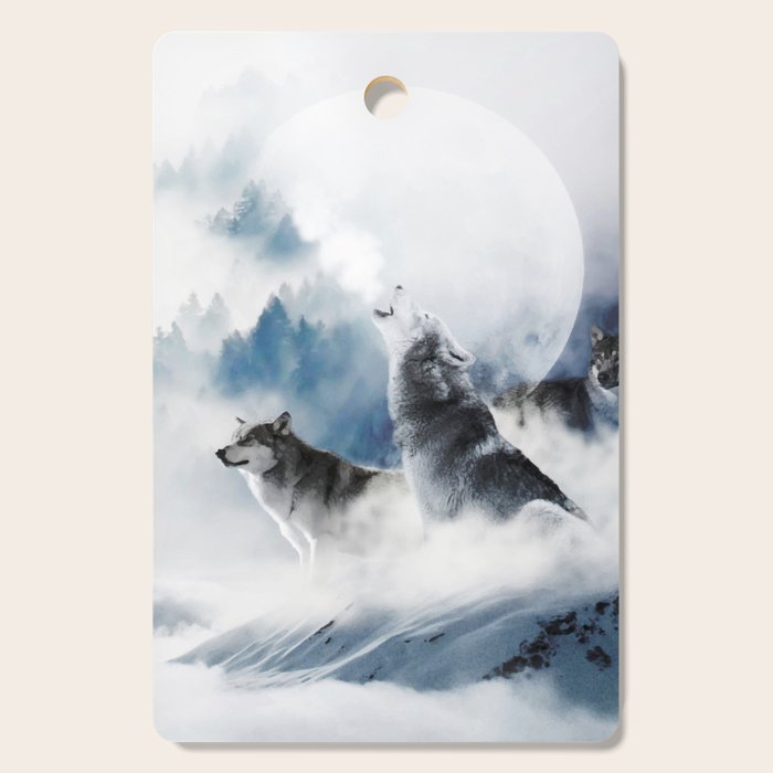 Winter Wolves, Wildlife Wolf Wild Dogs, Snow Full Moon Animals Photography Love Digital Art Cutting Board