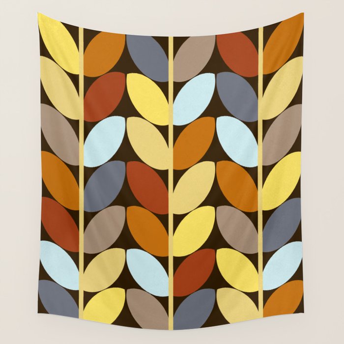 Retro 70s Color Palette Leaf Pattern Wall Tapestry