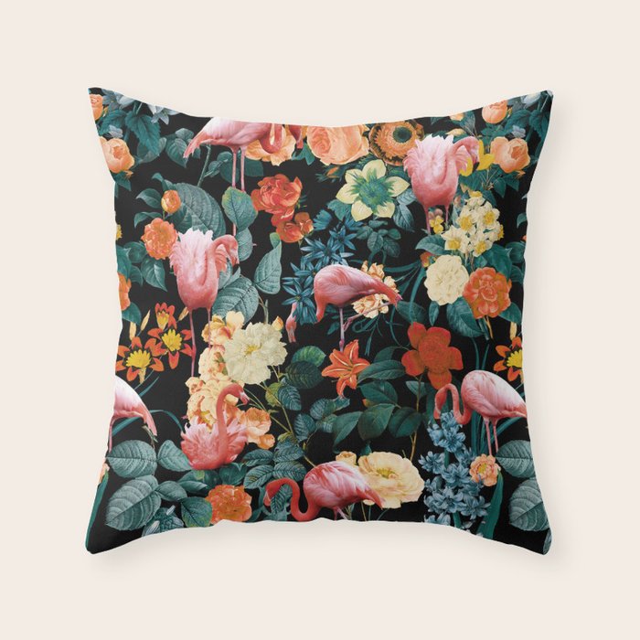 Floral And Flemingo Ii Pattern Throw Pillow