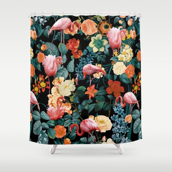 Floral And Flemingo Ii Pattern Shower Curtain
