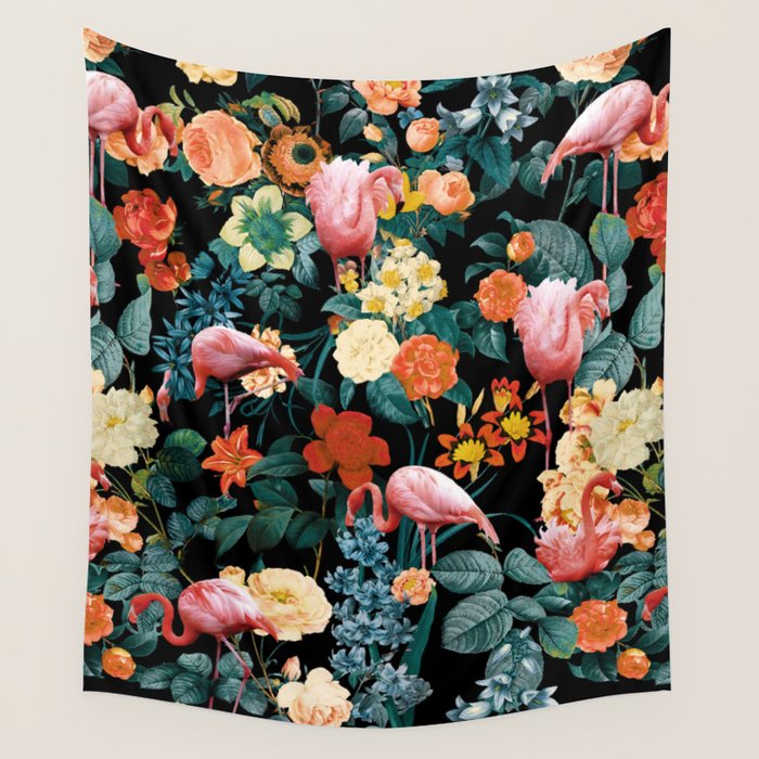 Floral And Flemingo Ii Pattern Wall Tapestry