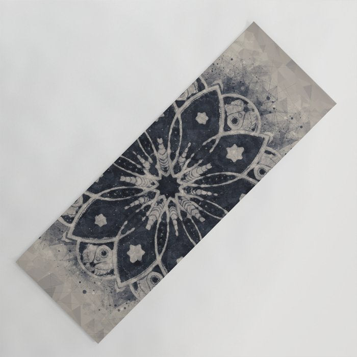 Mandala, Flower, Indigo Blue, Boho Art Yoga Mat