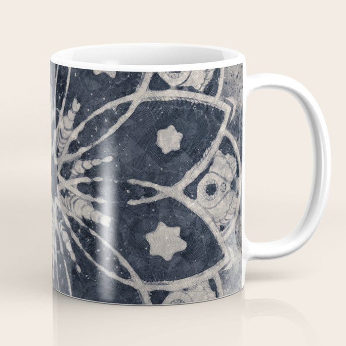 Mandala, Flower, Indigo Blue, Boho Art Coffee Mug