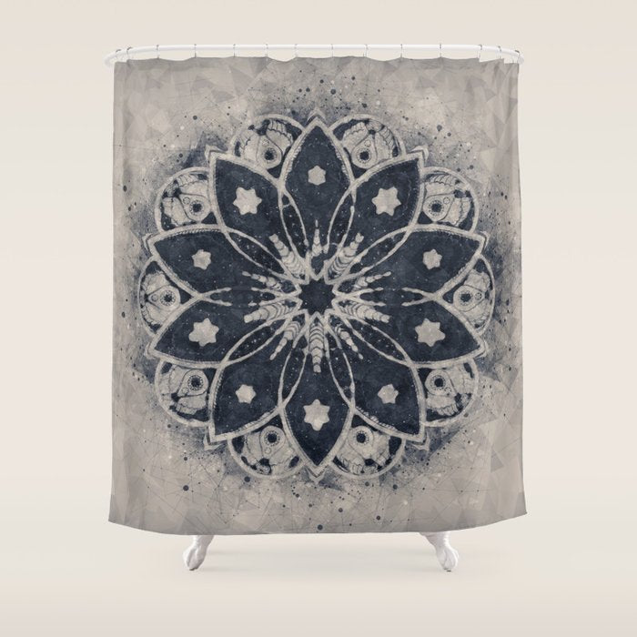 Mandala, Flower, Indigo Blue, Boho Art Shower Curtain