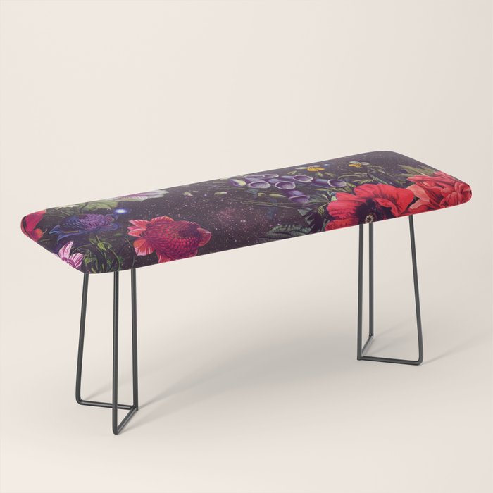 Astro Garden - Space, Stars, Purple, Red, Pink, Blossom, Vibrant, Flower Garden Bench