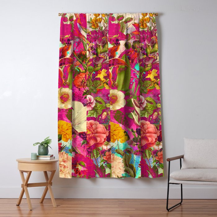 Atomic Garden - Vibrant Flowers Window Curtain