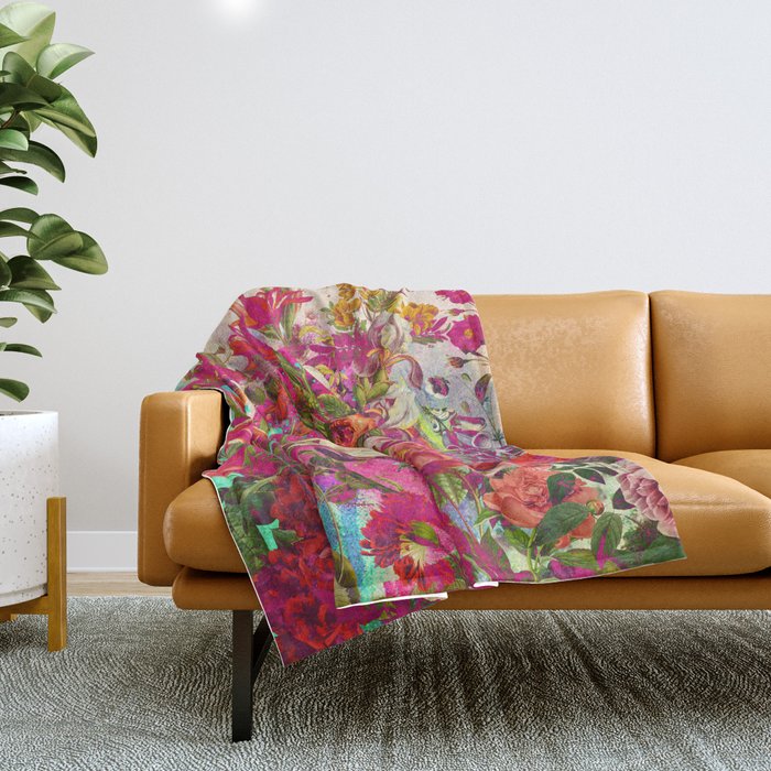 Atomic Garden - Vibrant Flowers Throw Blanket