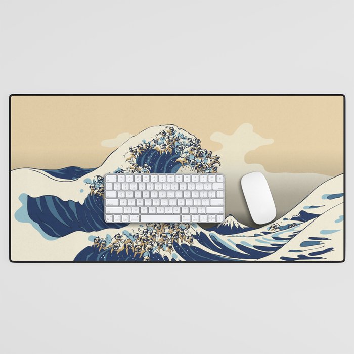 The Great Wave Of Pugs Vanilla Sky Desk Mat