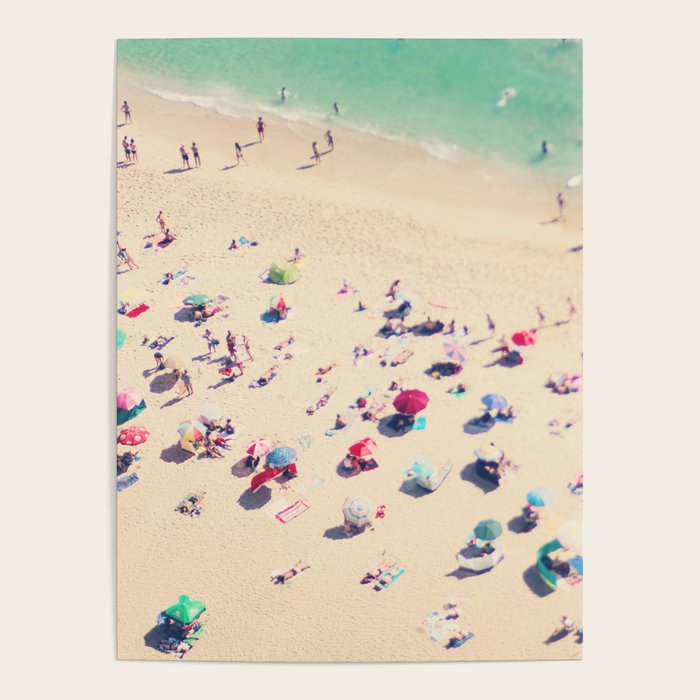 Aerial Beach Photography - Ocean Print - Colorful Beach Umbrellas - Sea Photo By Ingrid Beddoes Poster