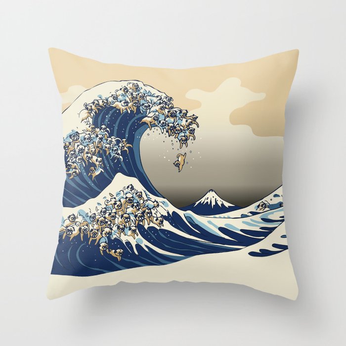 The Great Wave Of Pugs Vanilla Sky Throw Pillow