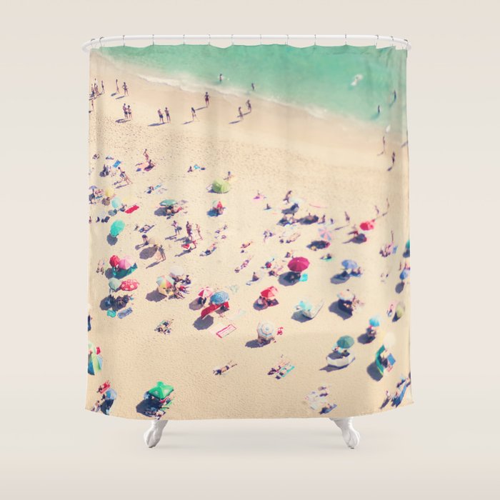 Aerial Beach Photography - Ocean Print - Colorful Beach Umbrellas - Sea Photo By Ingrid Beddoes Shower Curtain