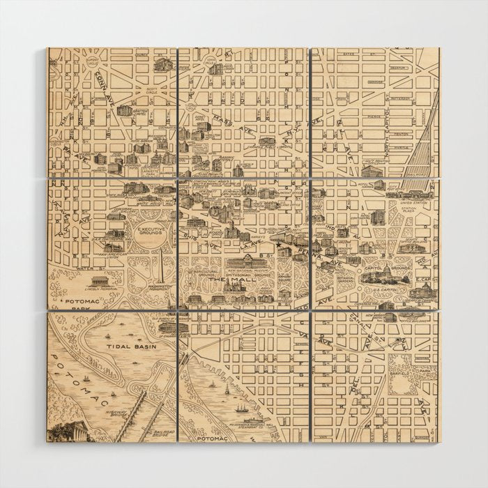Vintage Map Of Washington D.C. (1914) Wood Wall Art