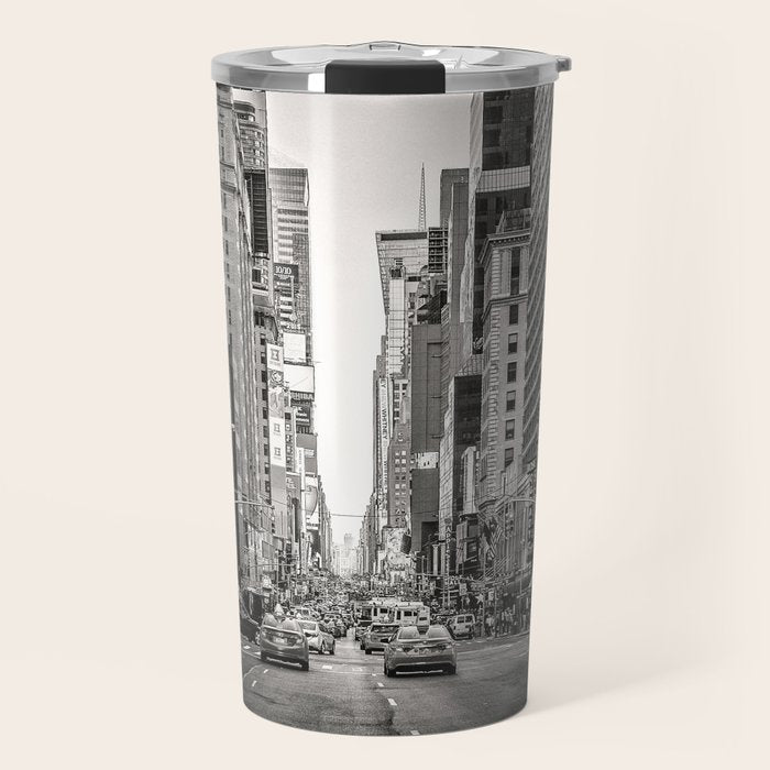 Sunset On 7th (Black And White Version) Travel Mug