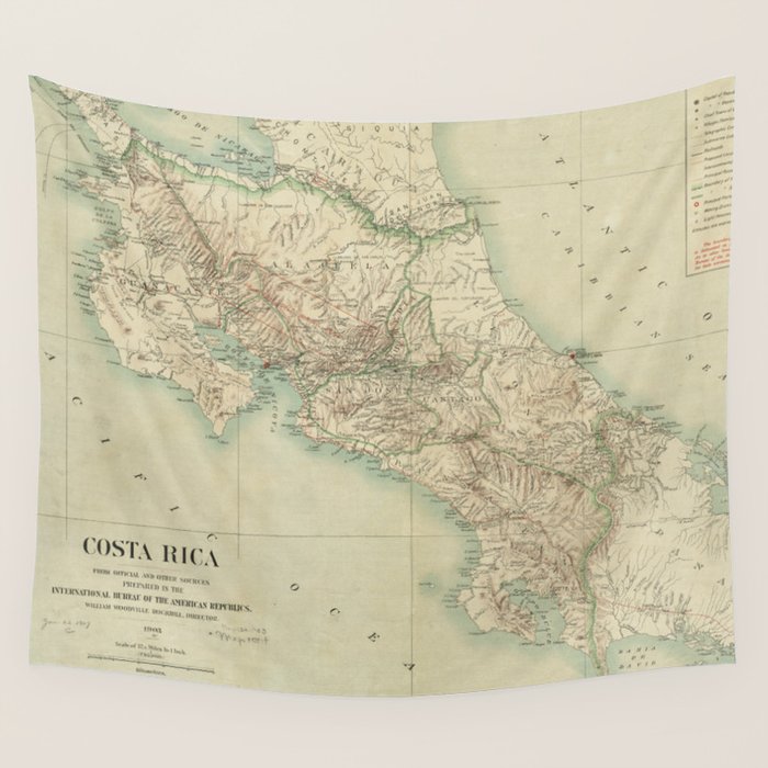 Vintage Map Of Costa Rica (1903) Wall Tapestry