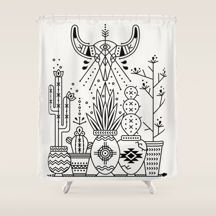 Santa Fe Garden - Black Ink Shower Curtain