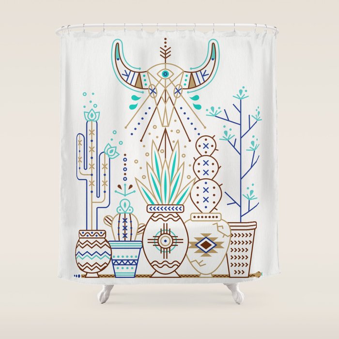 Santa Fe Garden - Turquoise & Brown Shower Curtain