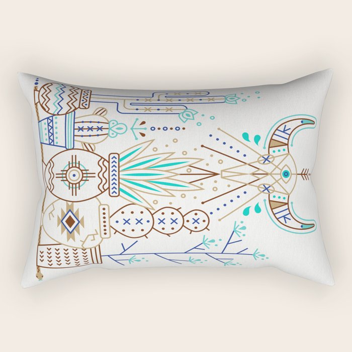 Santa Fe Garden - Turquoise & Brown Rectangular Pillow