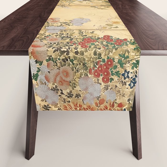 Japanese Edo Period Six-Panel Gold Leaf Screen - Spring And Autumn Flowers Table Runner
