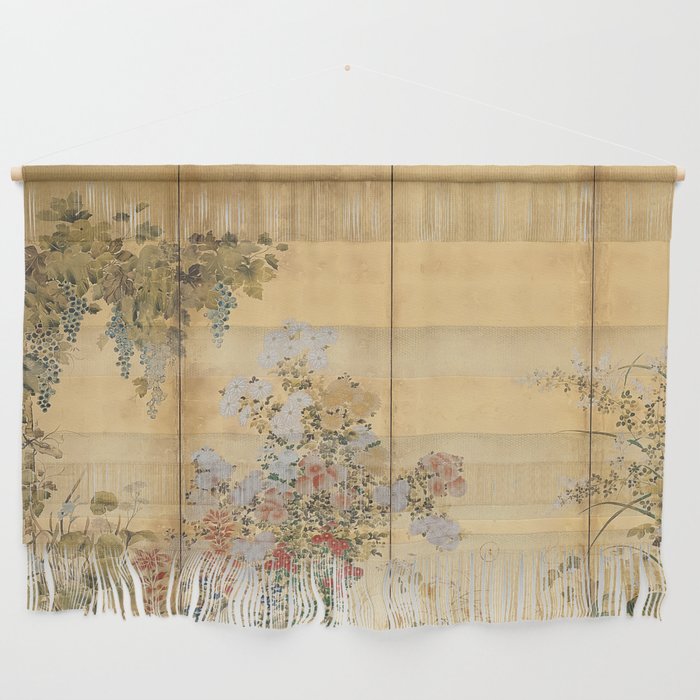 Japanese Edo Period Six-Panel Gold Leaf Screen - Spring And Autumn Flowers Wall Hanging