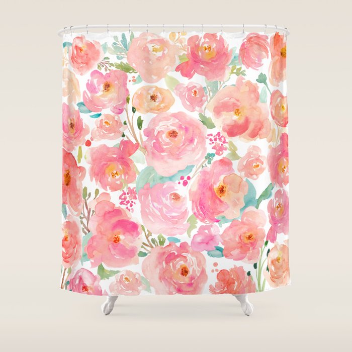 Watercolor Peonies Summer Bouquet Shower Curtain