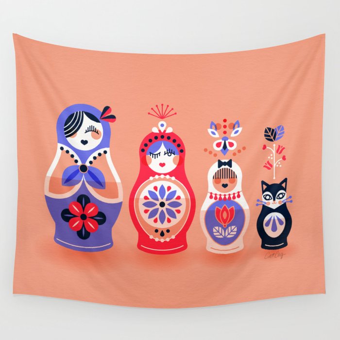 Russian Nesting Dolls - Pink & Lavender Wall Tapestry