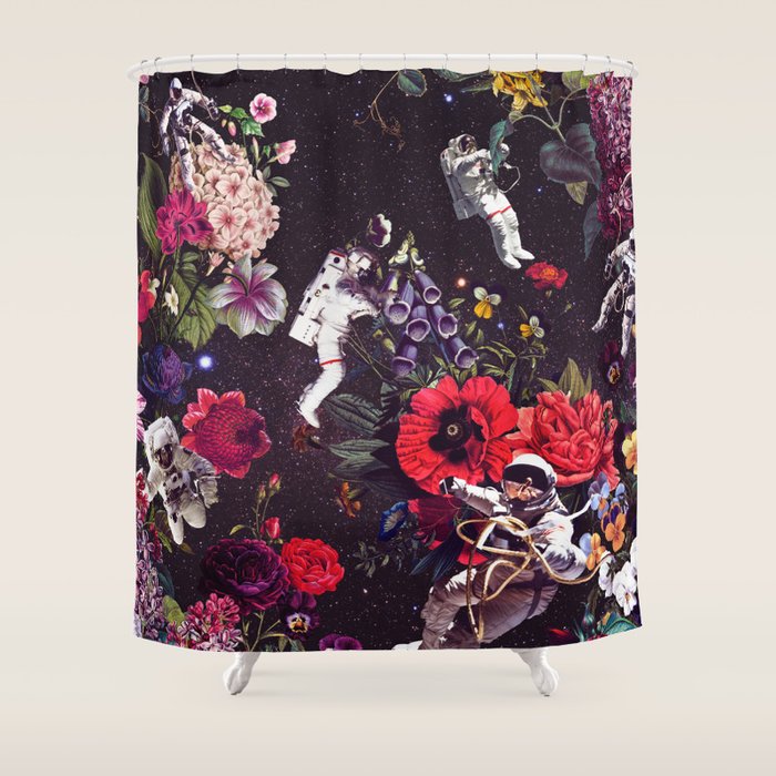 Flowers And Astronauts - Space Shower Curtain